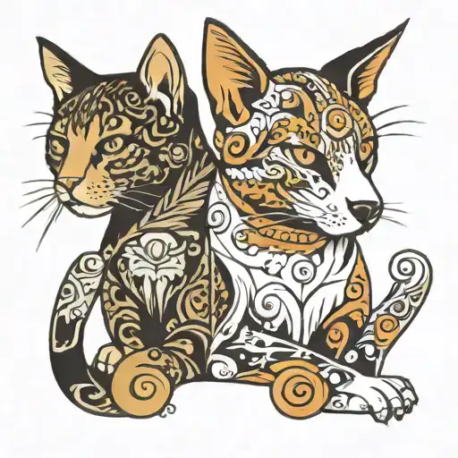 Side View Of A Cat And A Dog Looking In Opposite Sides