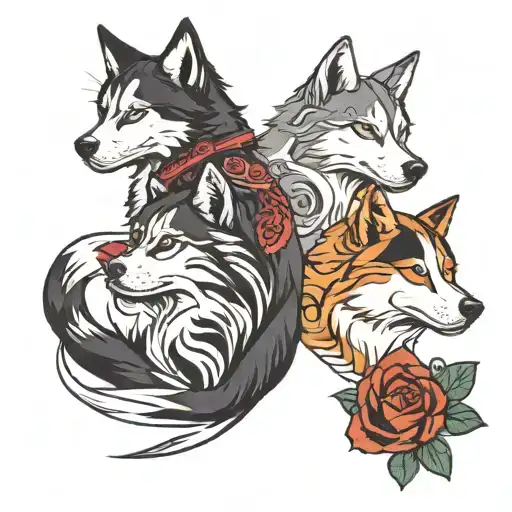 Side View Of A Cat And A Husky Dog Looking In Opposite Sides