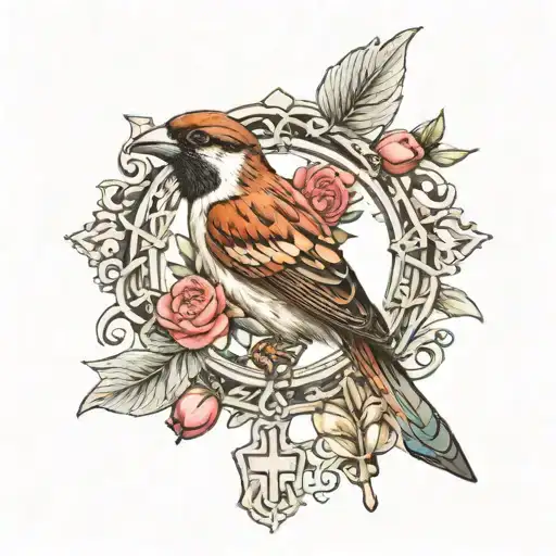 Rosary With House Sparrow Bird Holding