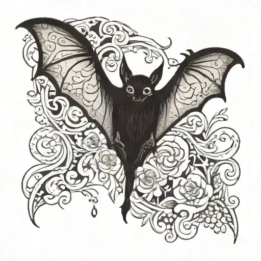Bat Hanging Upside Down With Lace Wings