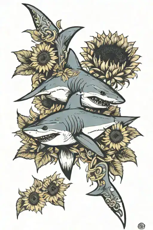Shark And Sunflowers Wrapped