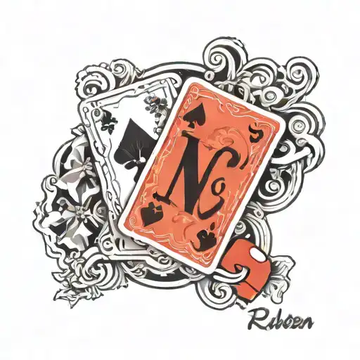 Name Ruben With Dice And Deck Of Cards Forming The Shape