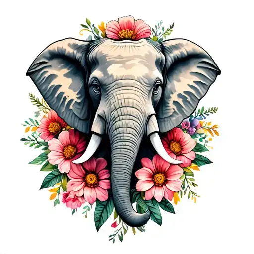 Small Elephant Head Surrounded With Flowers Wrapped