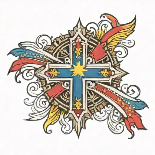 A Cross With A Filipino Flag In Middle