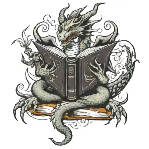 Dragon With Book Style Illustration