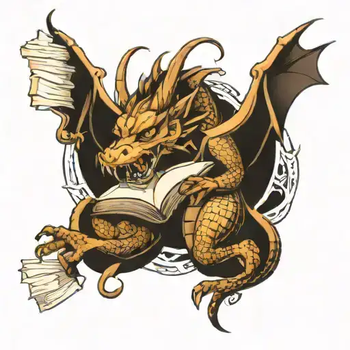 Dragon With Book Style Illustration Inspired