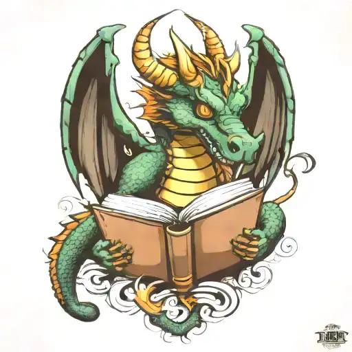 Dragon With Book Style Illustration Inspired