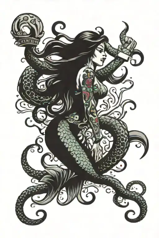 Mermaid Being Pulled Down By An Octopus