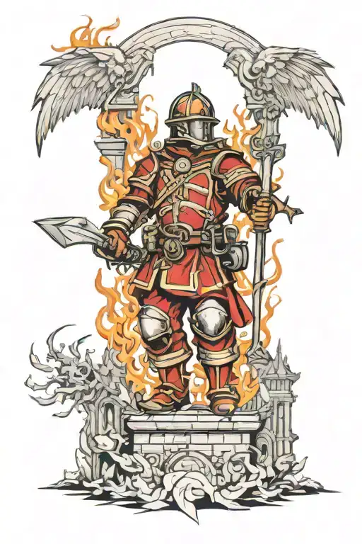 Saint Florian Firefighter Battling Flames Gothic Architecture