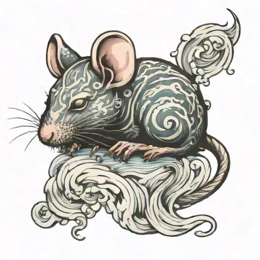 Sleeping Rat Made Of Water Waves