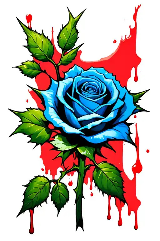Blue Rose With Spikes With Background And Blood