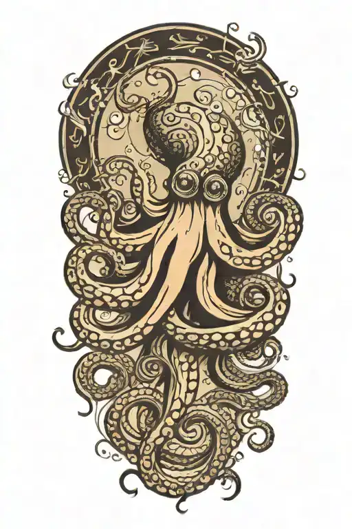 Sailor Jerry Style Octopus Gracefully Swimming