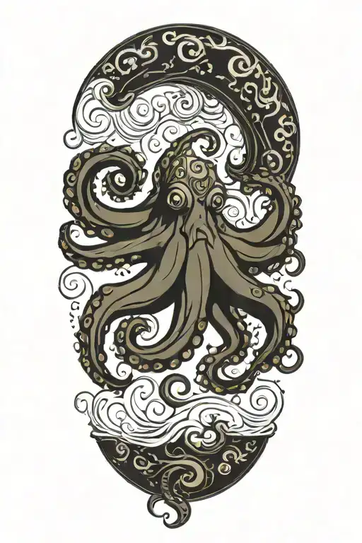 Sailor Jerry Style Octopus Gracefully Swimming With No Background