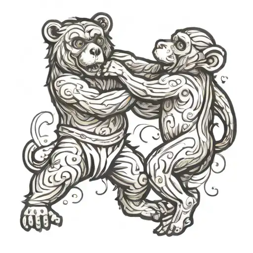 Bear Fighting Monkey