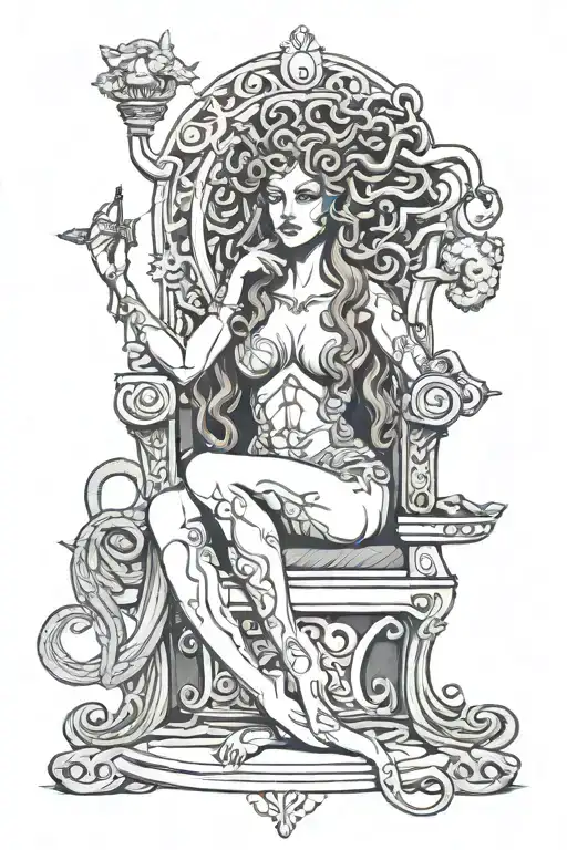 Medusa Sitting On A Throne