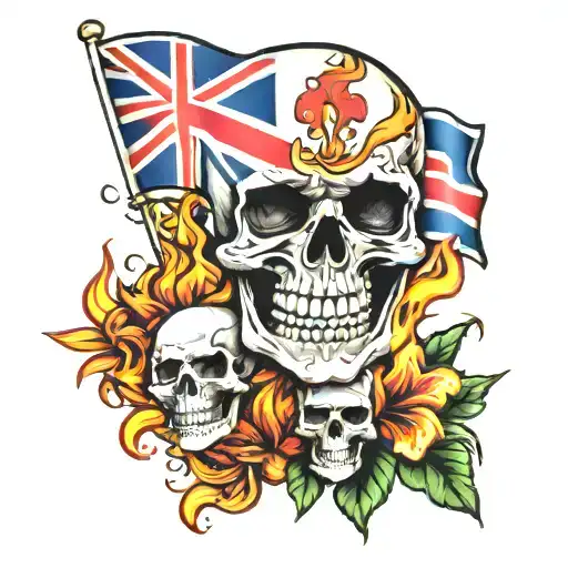 Hawaiian Flag And Skull On Fire