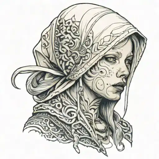 Albino Girl In Sleeveless Jacket With Hood Over Her Head