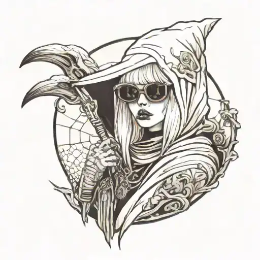 Albino Girl In Grim Reaper Outfit With Sunglasses