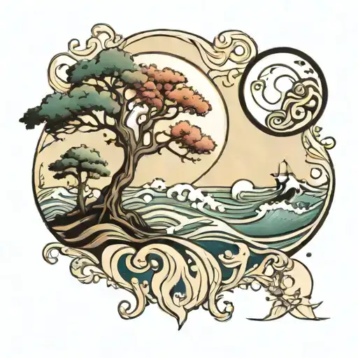 Wave Trees Earth Sun Moon