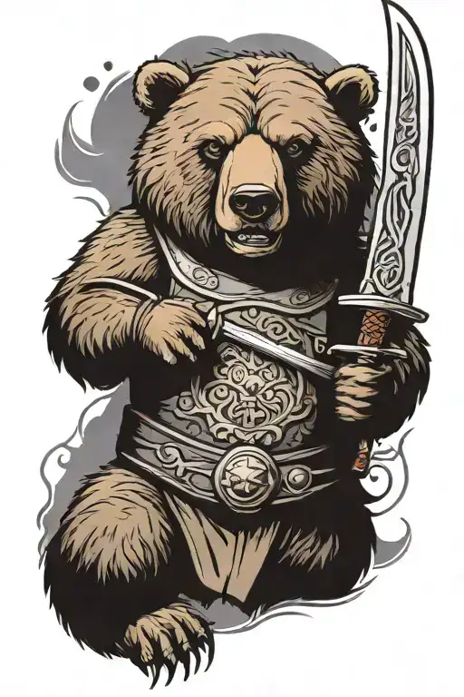 Grizzly Bear Wearing Armor Holding A Sword