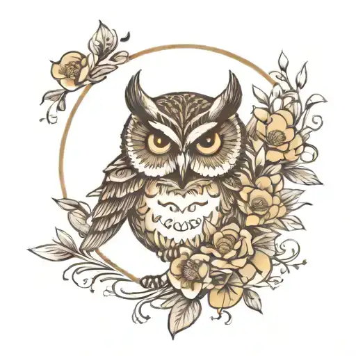 A Signature With Owl Eyes And Flowers Around It