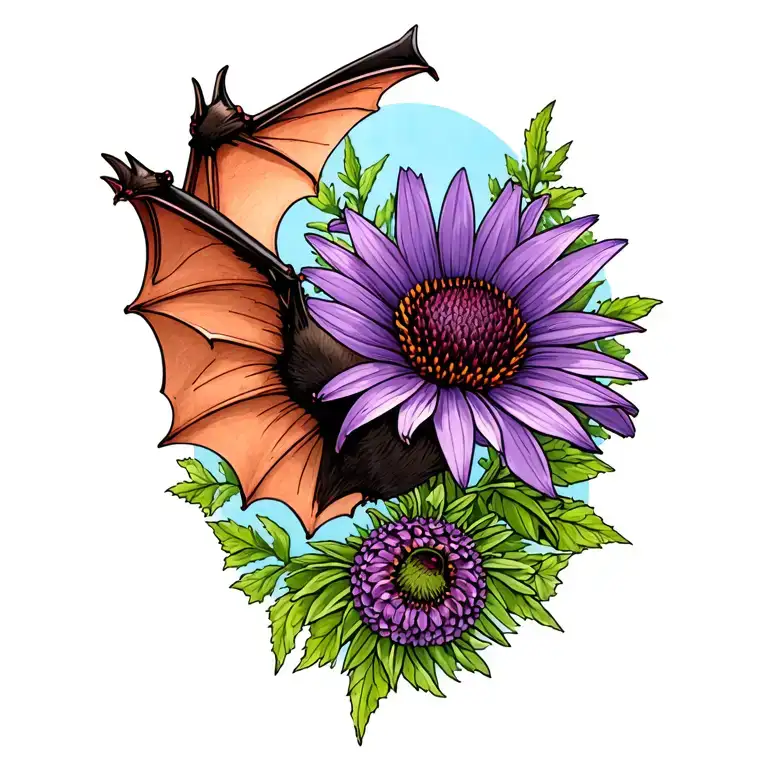 Brown Bat And Purple Cone Flower