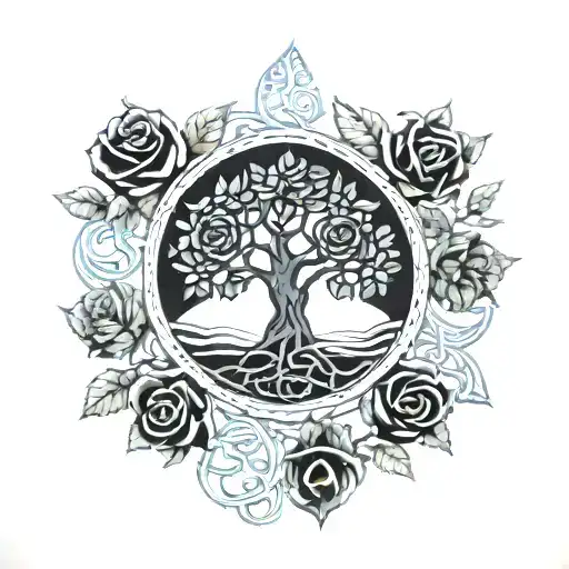 Celtic Tree Of Life Black Roses Growing