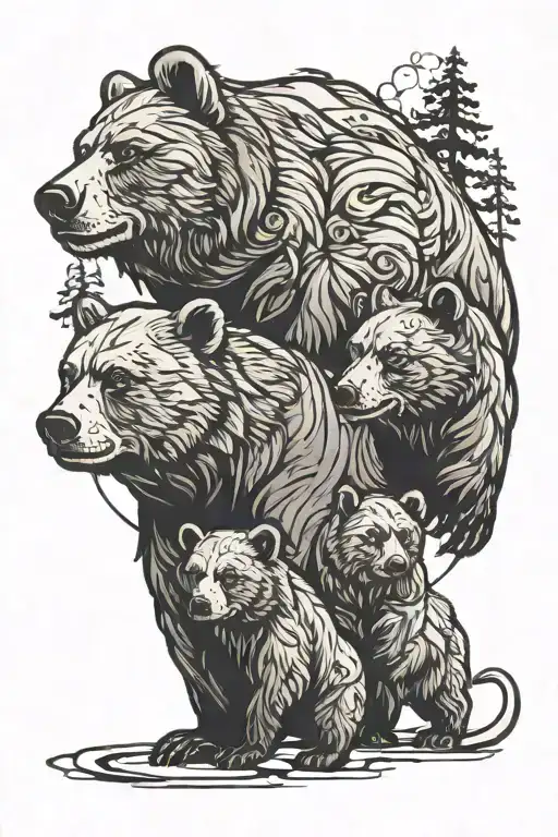 Father Bear And Cubs