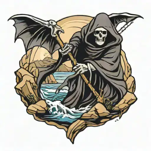 Grim Reaper On A River Rock