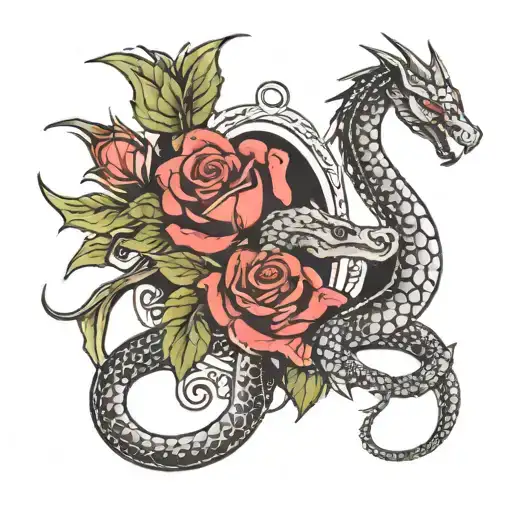 Dragon And Rose With Snake