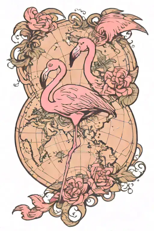 Pink Flamingo And World Map