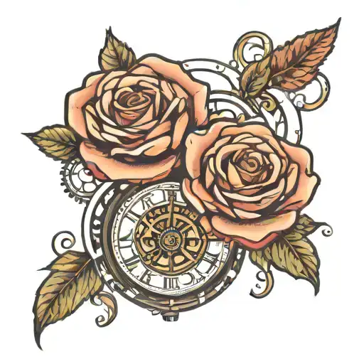 Rose In A Clock Mechanism Intertwined