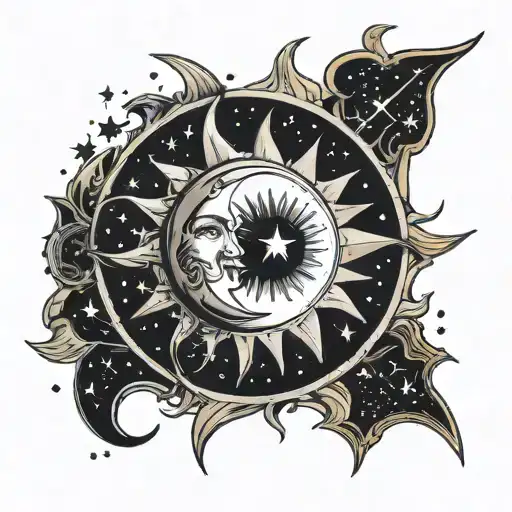 Sun And Moon Surrounded By Stars