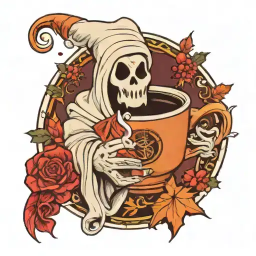 Ghost Holding Coffee During Christmas Scene