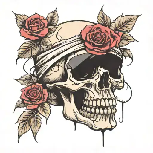 Skull With Blindfold Covering Eyes With Roses Underneath