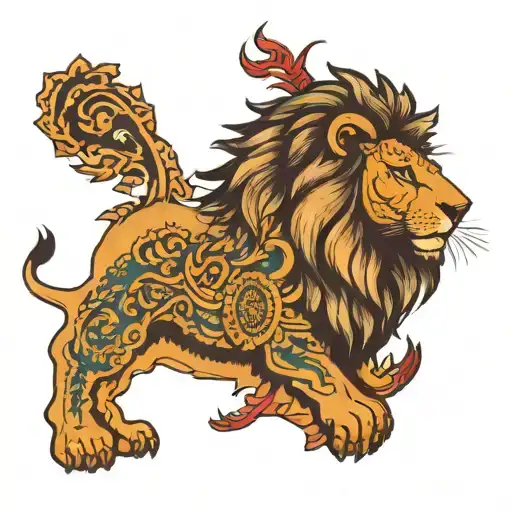 Kurdistan Map With Lion And Power