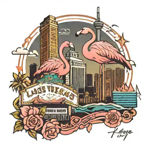 Las Vegas Flamingo And Skyline Buildings