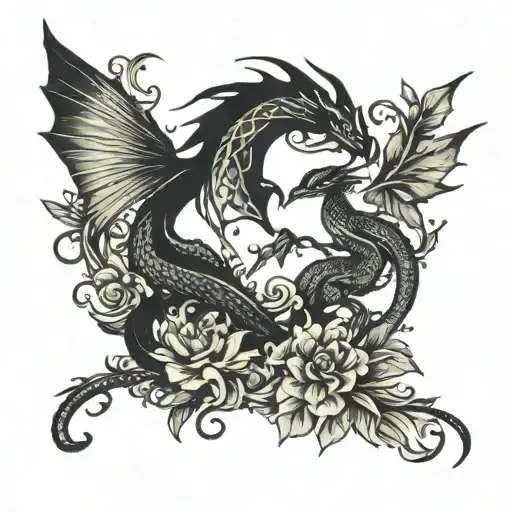 Dragon & Hummingbird Silhouette