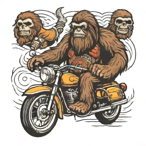 Bigfoot On A Motorcycle With A Sloth In A Side Car