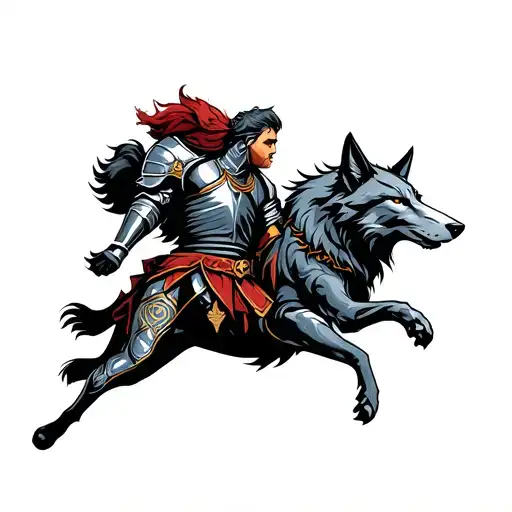 Knight And Wolf Running