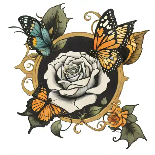 Name In The Stem Of A Rose With Monarch Butterflies