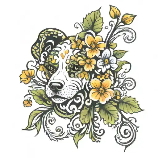 Vines With Flowers And Dog Paws Forming