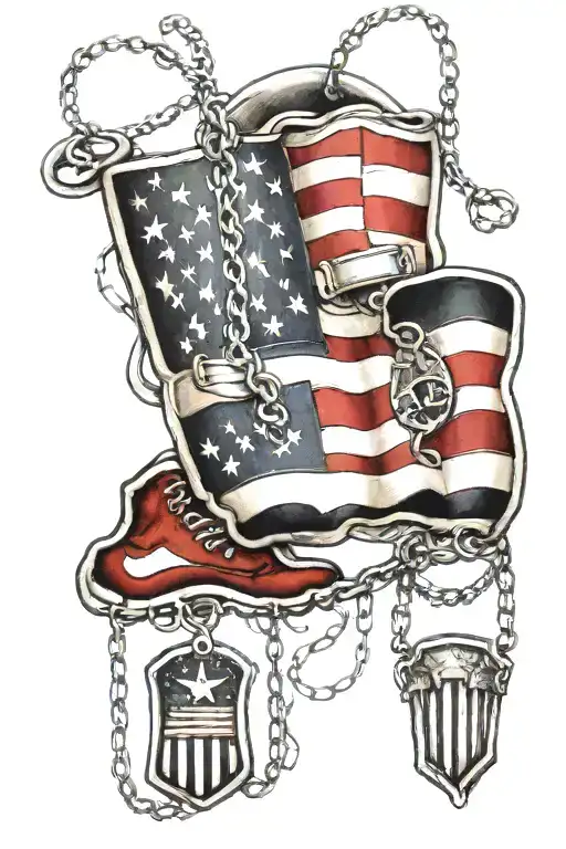 American Flag And Dog Tags Hanging