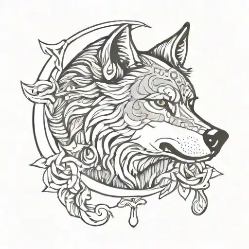 Wolf And Crescent Moon