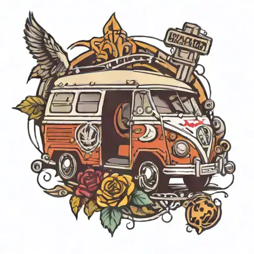 Music Scene Set With A Van In Front View