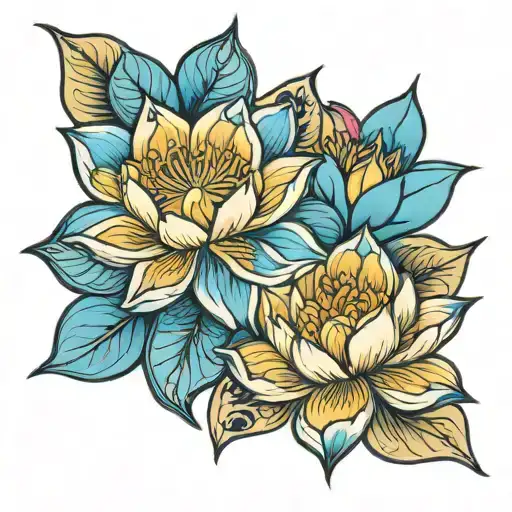 Blue Golden Lotus Flowers