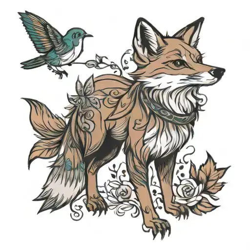 Leicester City Fox With Small Robin Bird