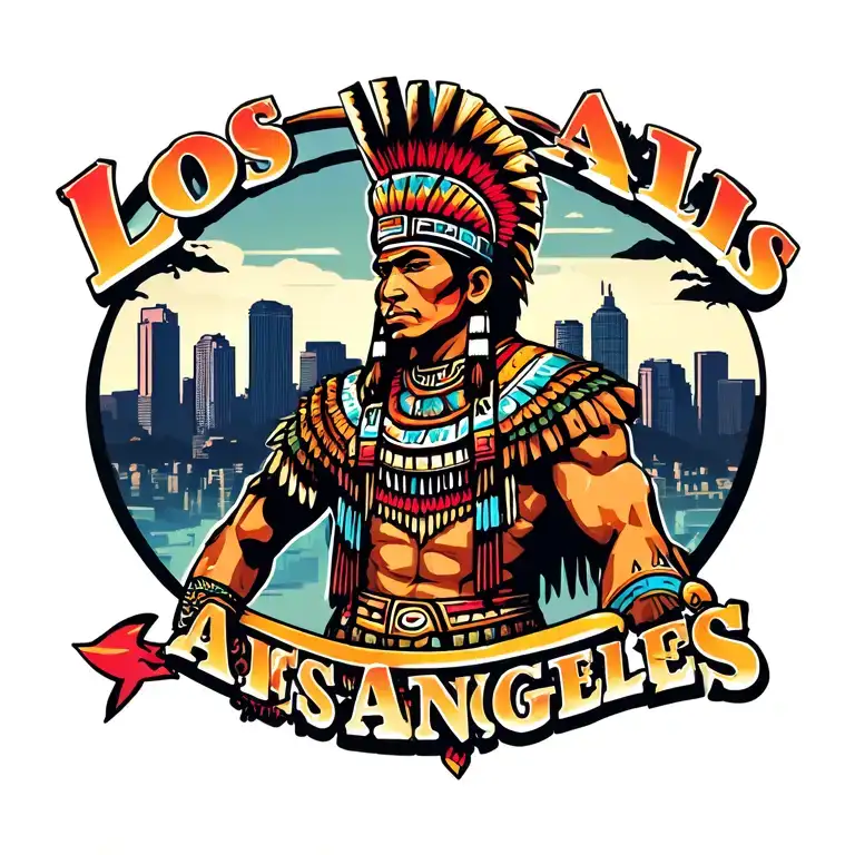 Los Angeles Skyline With Aztec Warrior