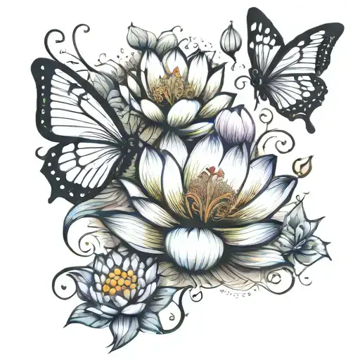 Lotus Flower And Butterflies