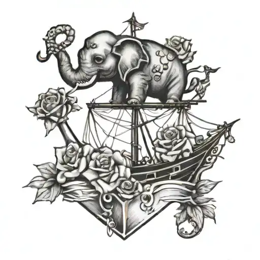 Elephant Ship Sailing Through Stormy Dying Roses Wrapped Anchor Honda Cbr50